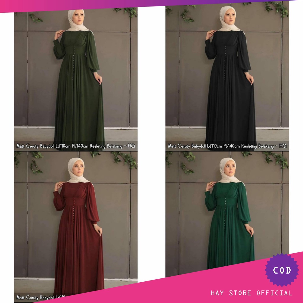 Baju Dress Wanita Muslim Kekinian Premium Terbaru Army Hitam Maroon Hijau Botol Polos Murah Long Dre