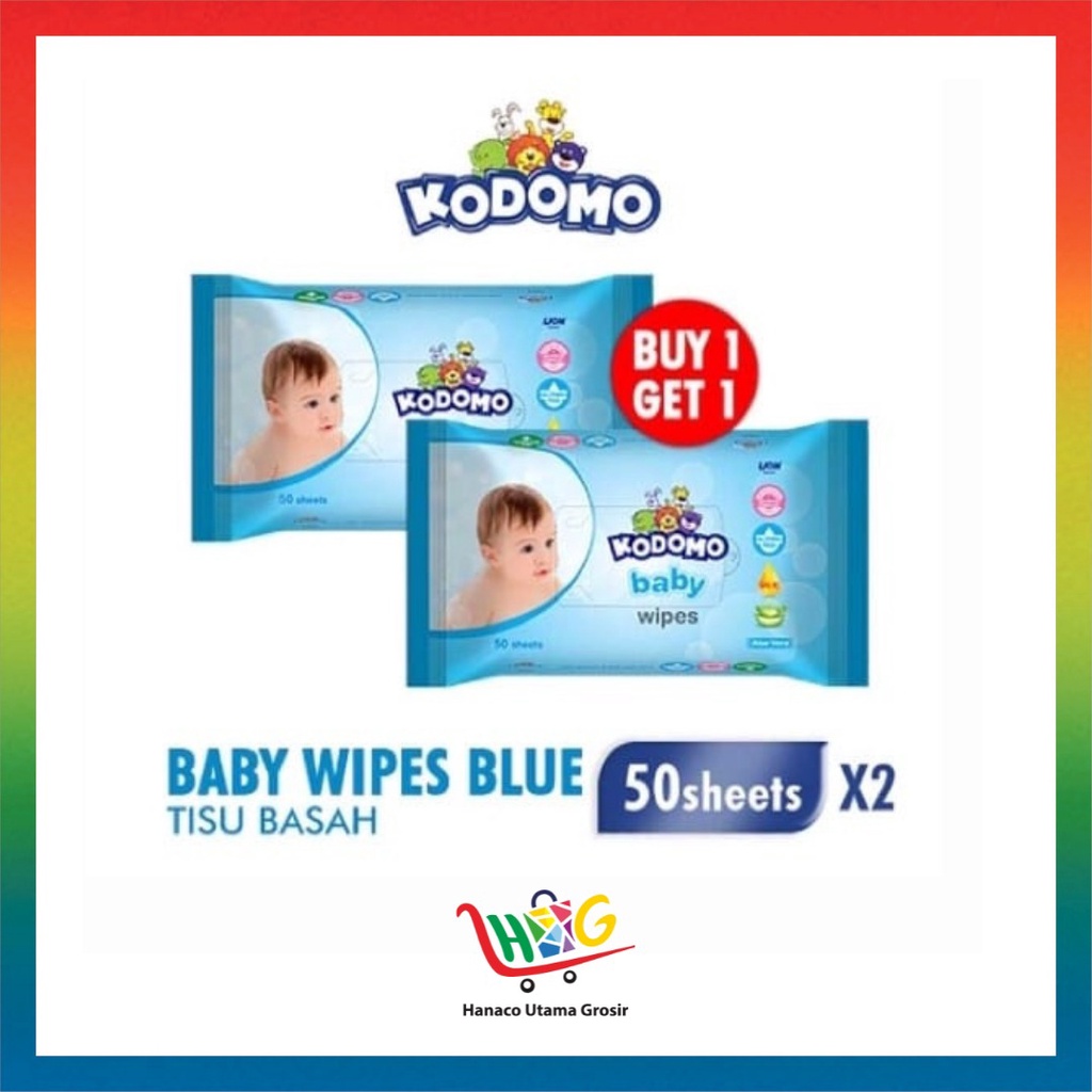 Tisu Basah Kodomo Baby Wipes Classic Biru / Pink / Hijau 50'S Buy 1 Extra 1