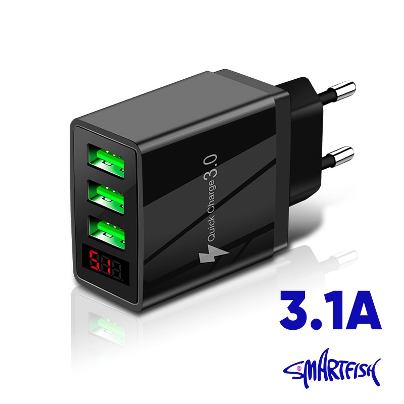 Smartfish Charger Fast Charging 3 Ports Digital Display
