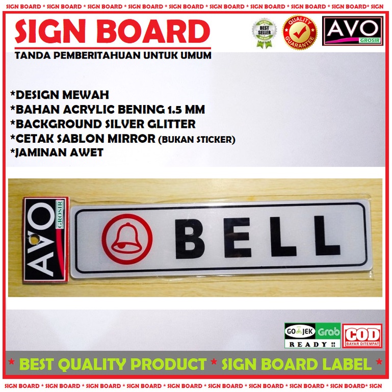 

sign label BELL acrylic sticker sign board tanda notice