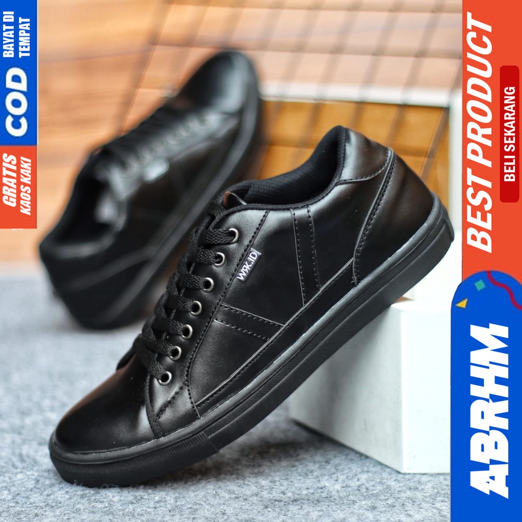 Sepatu Sneakers Pria Sepatu Casual Pria Kulit Pu Sepatu Kerja Kuliah Kondangan Sepatu Hitam Pria GUMO ABRHM