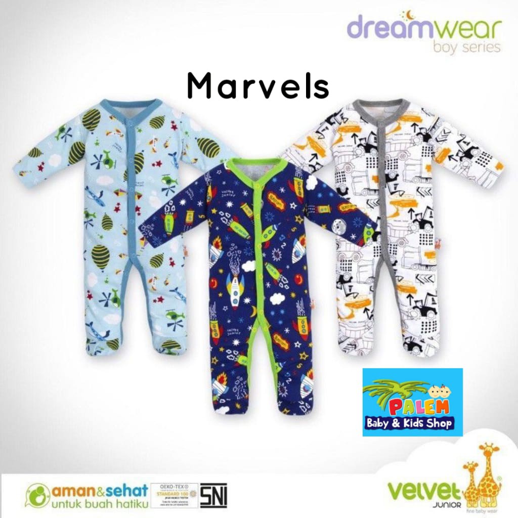 Velvet Dreamwear3 Pcs  Boy/Girl size NB,S.M.L/jumper/baju kodok tutup kaki&amp;buka kaki