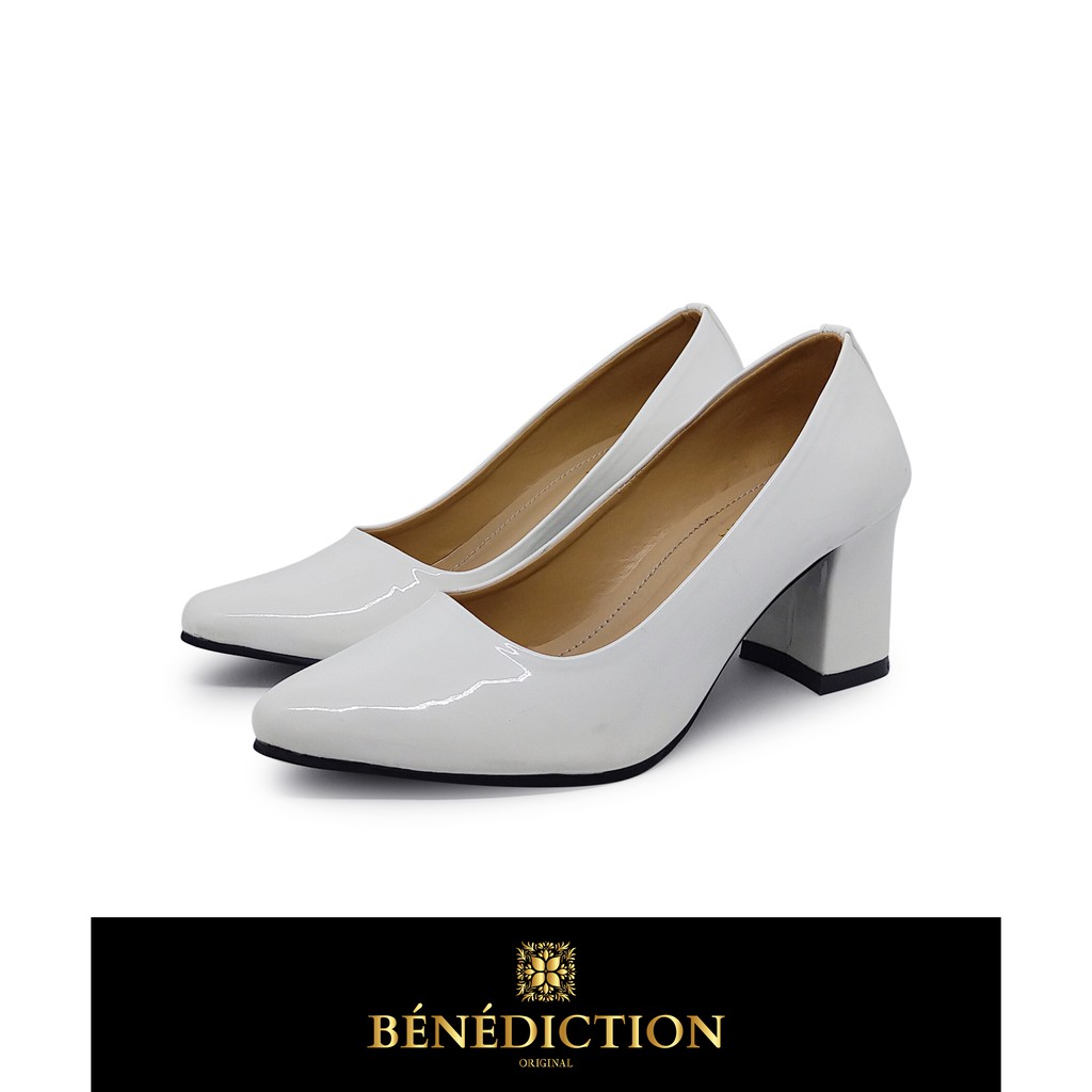 Sepatu kerja wanita casual heels pantofel hak tahu 7cm Benediction TJ 008 WhiteGlossy