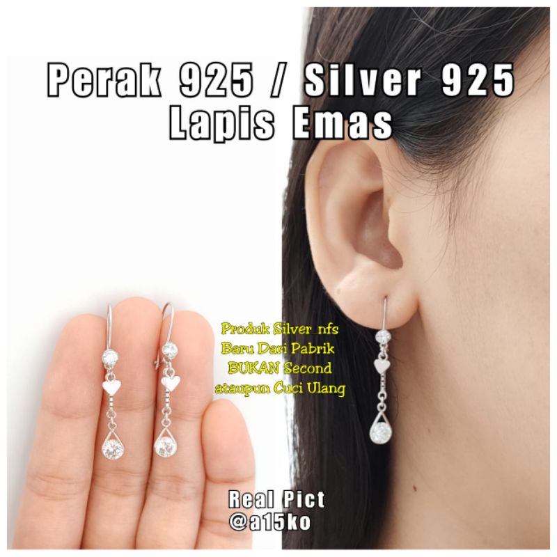 Anting Wanita Korea Perak Silver 925 Asli Anting Rumbai Cantik Mewah Love Anting Kait Perak 925 Asli