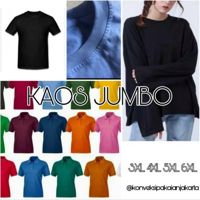 Kaos Polos (BIG SIZE / JUMBO) 20s - XXL, 3XL, 4XL, 5XL, 6XL dan custom