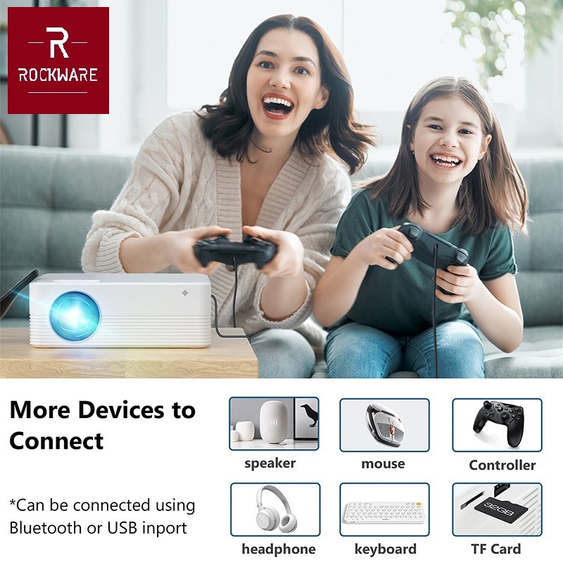 ROCKWARE RW-Q351 - Smart Android 9.0 WiFi HD Projector 4000 Lumens