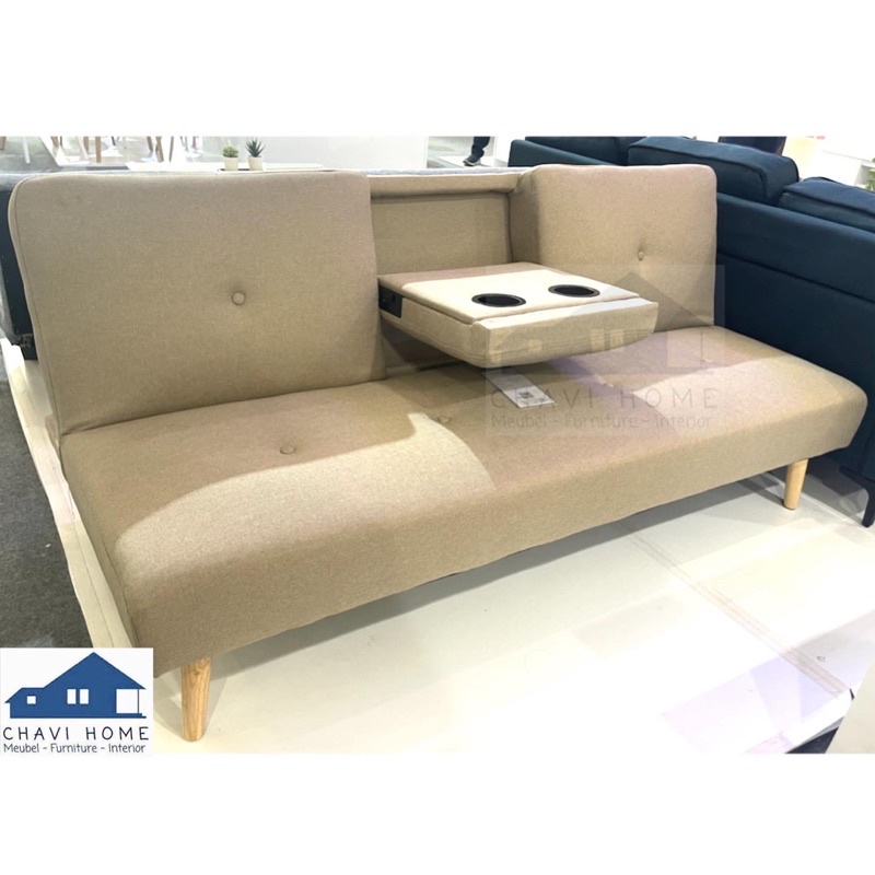Sofa bed kursi tamu sofa protable brown dengan meja untuk minuman nora pira by prodesign