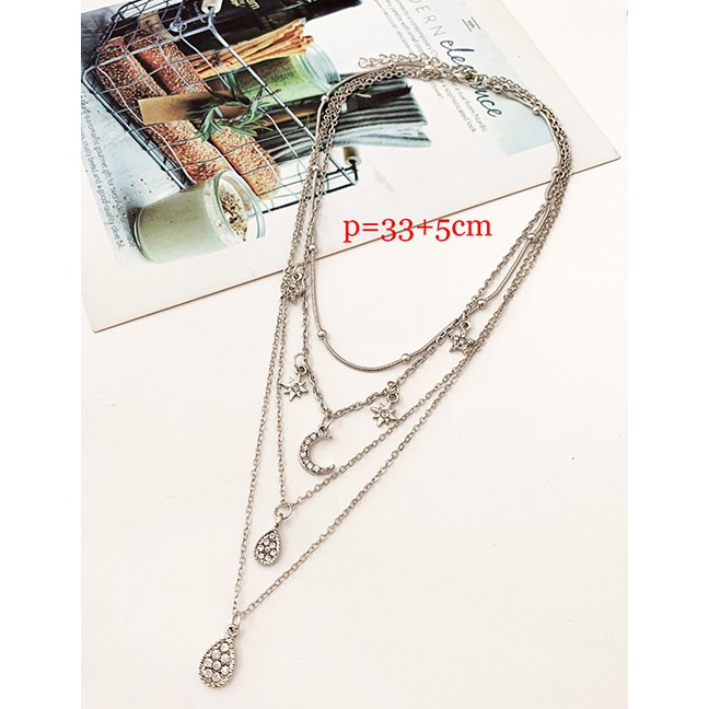 LRC Kalung Wanita Fashion Silver Alloy Diamond Necklace F59119