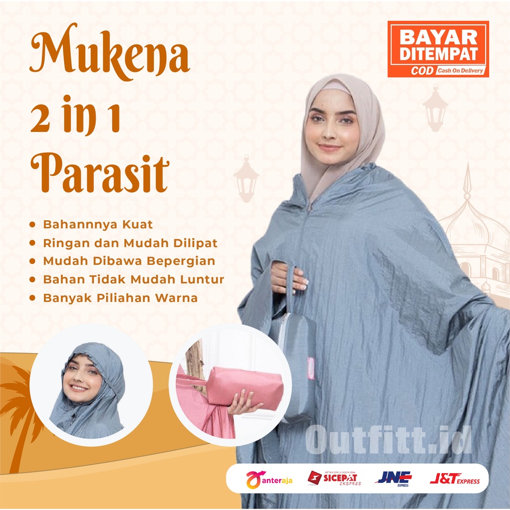 Mukena Terbaru Mukenah Parasut 2 in 1 Mewah Model Polos Elegan Dewasa Premium