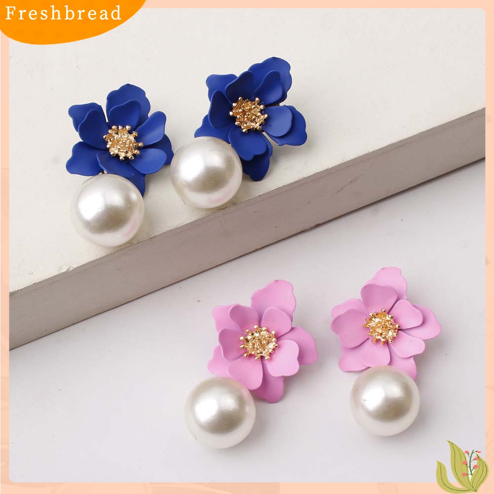 Fresh| Anting Tusuk Gantung Wanita Bahan Resin Desain Bunga Hias Mutiara Imitasi Untuk Musim Panas / Hadiah