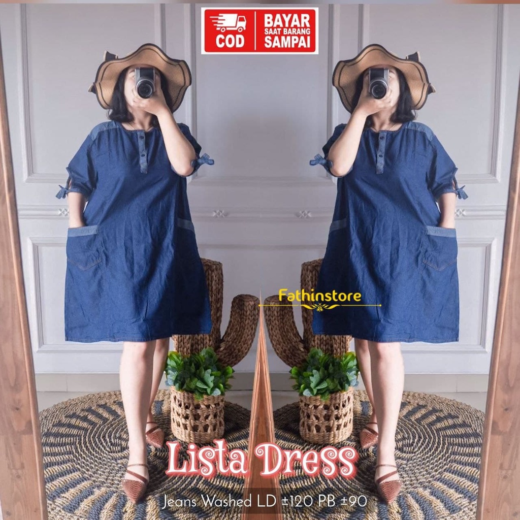 Dress Jeans Lepis Jumbo Mini Dress Jins Pendek Busui Lista Dress Polos Ukuran Besar Daster Jeans