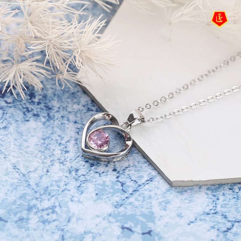 [Ready Stock]925 Silver Heart-Shaped Blue Crystal Pendant Simple Fashion