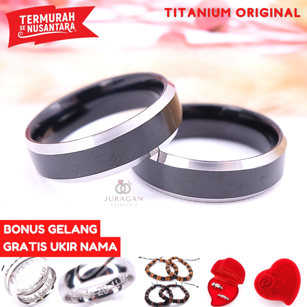 [UKIR NAMA + BOX HATI] Cincin Couple BUCIN Titanium M52 BONUS Gelang Couple