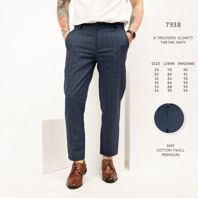 Freypv 7938 Trousers Slimfit Tartan  Grey Navy 29 34 Celana  