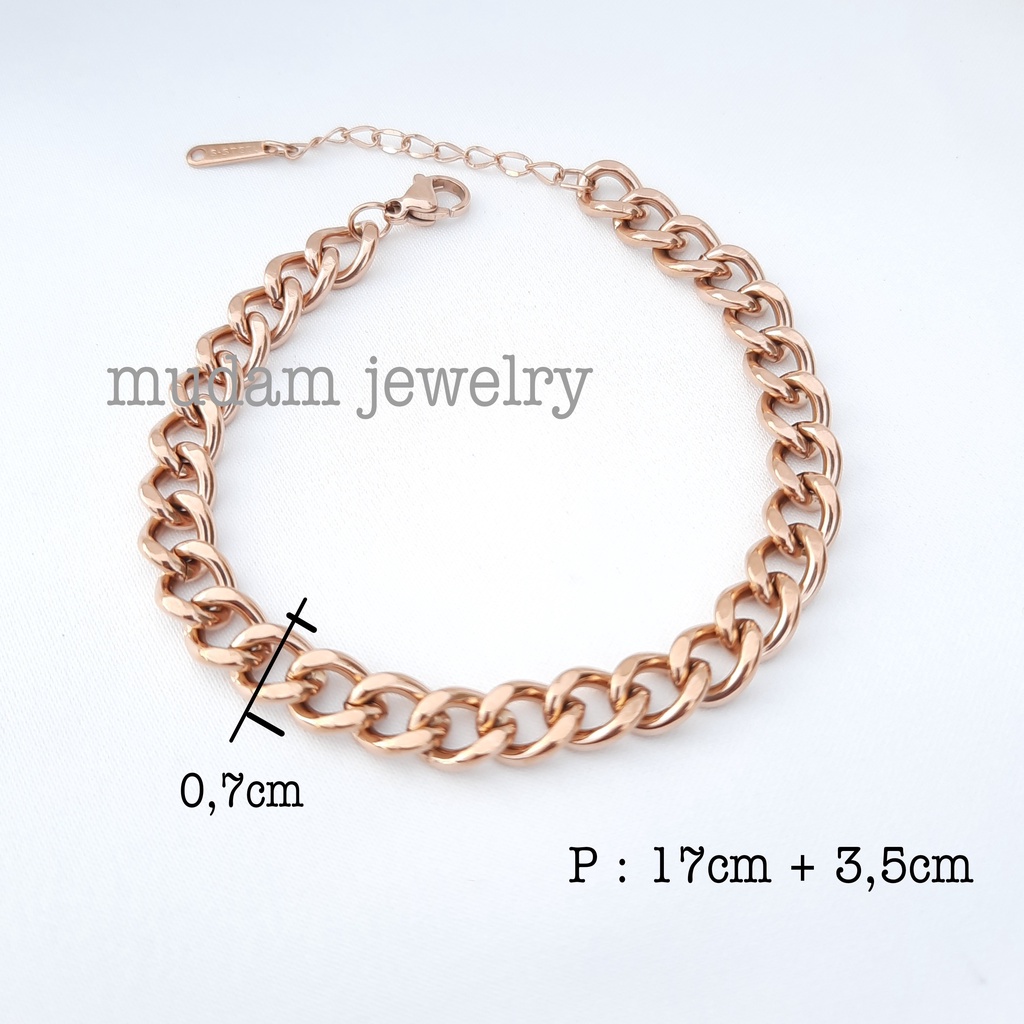 Gelang Rantai Tangan Titanium Untuk Wanita dan Pria Lebar Rantai 0,7cm Warna Rose Gold dan Gold