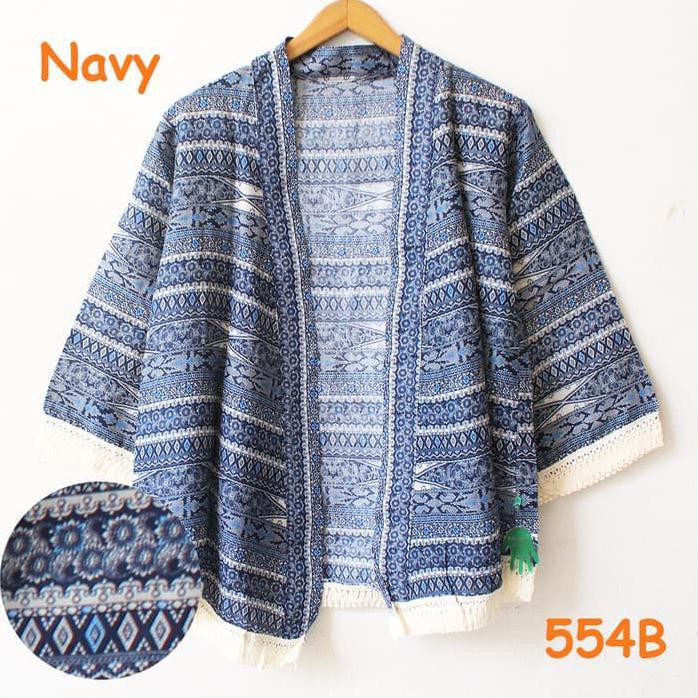 Momow85 Kimono Cardigan Katun Motif Batik Tribal Bunga Matahari Renda New Shopee Indonesia