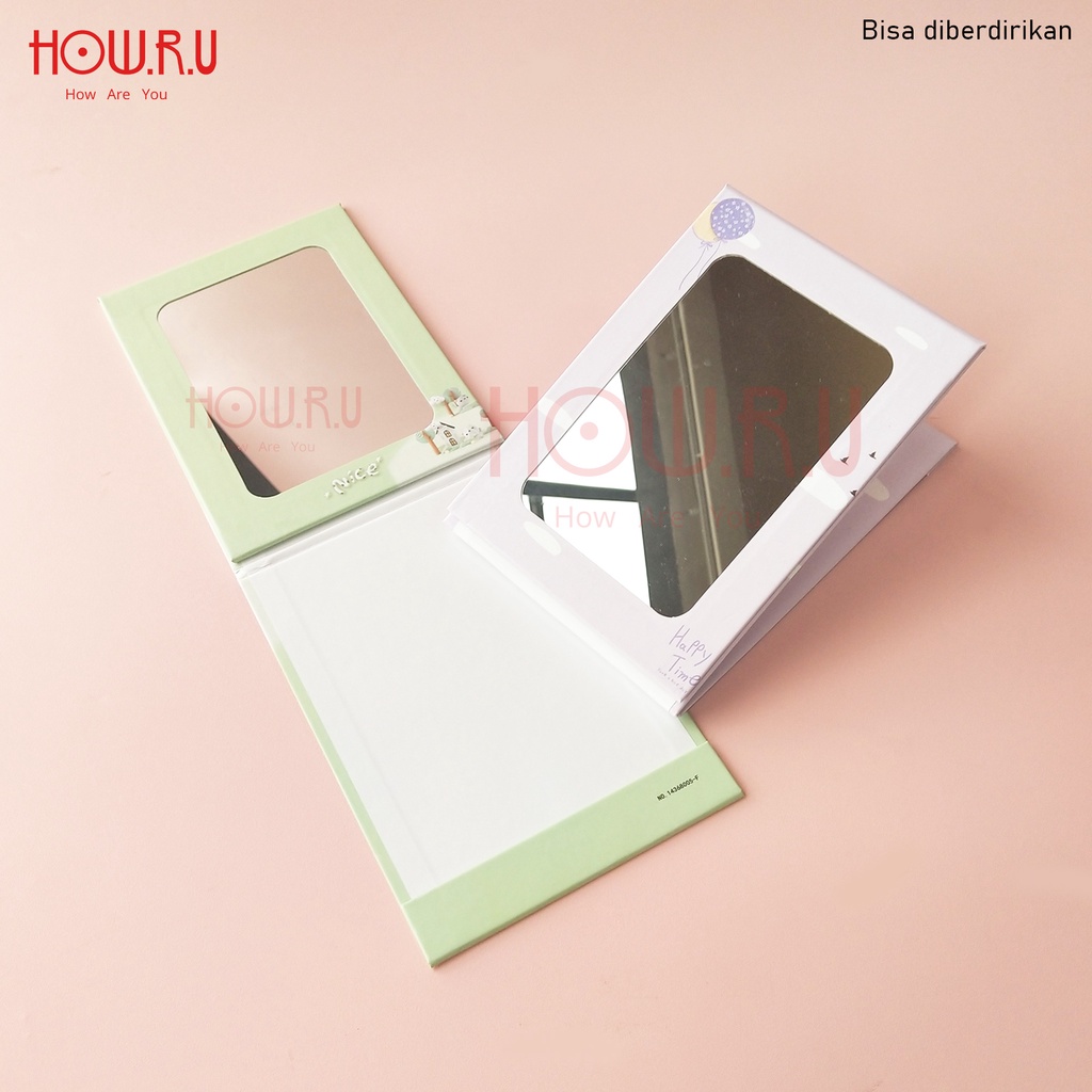 HOW.R.U | 18 x 12 cm - Cermin Lipat / Cermin Saku Korea Warna Pastel Motif Karakter Lucu