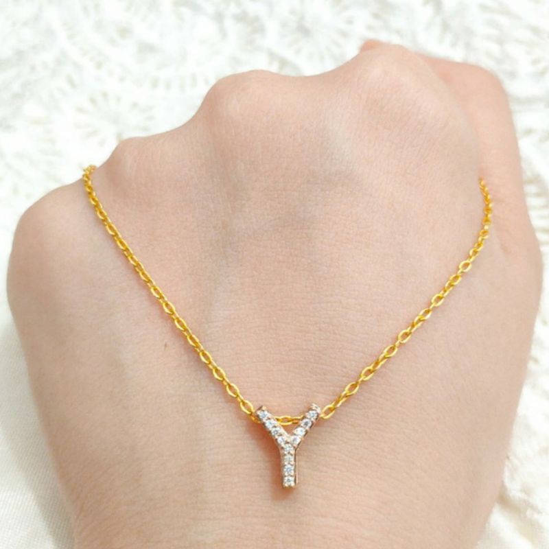 Kalung Fancy Huruf Inisial Y Alfabet Kapital Jewellery Emas asli Gold