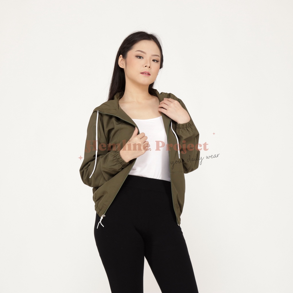 Aima Jaket Army - Jaket Parasut Hoodie Wanita