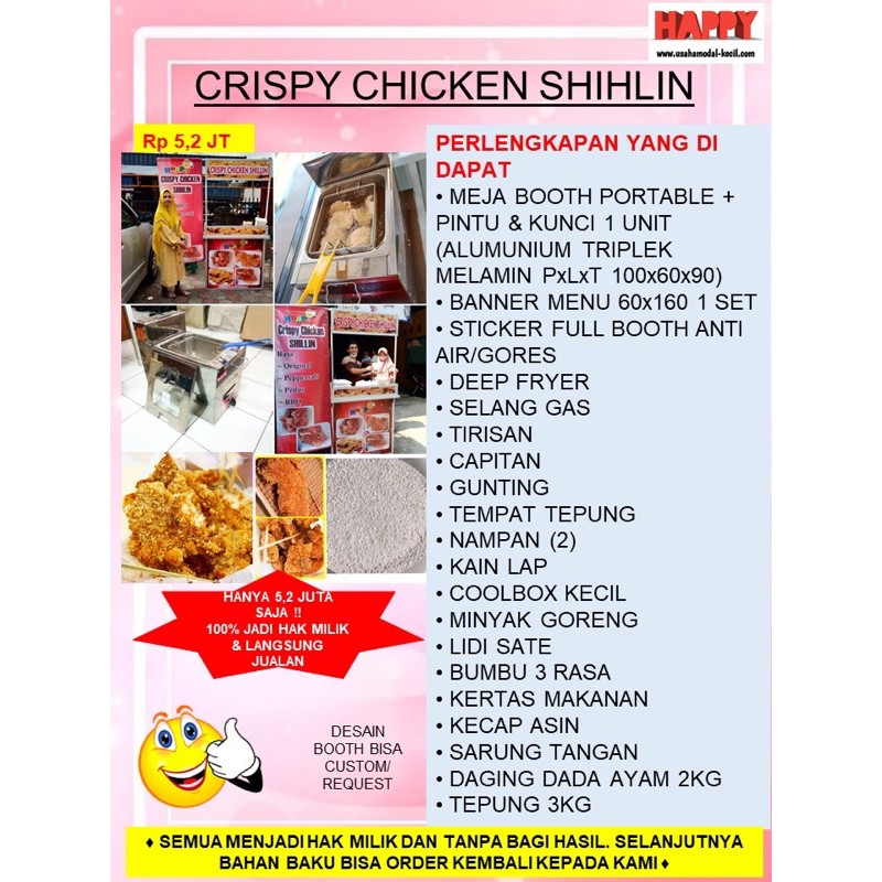 

PAKET USAHA FRANCHISE MAKANAN CRISPY CHICKEN SHIHLIN KEKINIAN - GEROBAK BOOTH PORTABLE KEMITRAAN