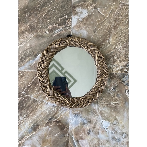 Kaca Cermin Dinding 20cm Anyaman Aesthetic Mirror Rotan Sintetis Kaca 20cm