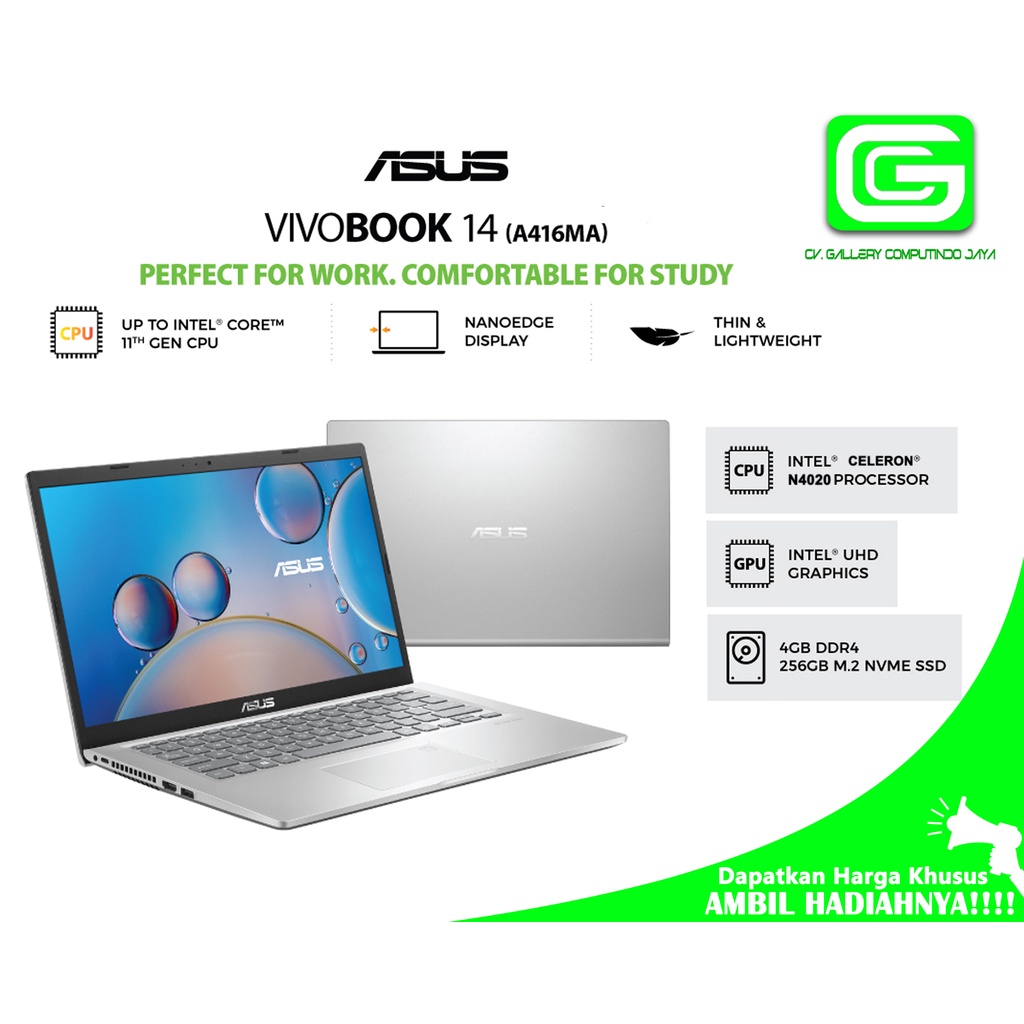 ASUS VivoBook 14 A416MA/Celeron N4020/4GB/256GB SSD/Windows 11/Office)