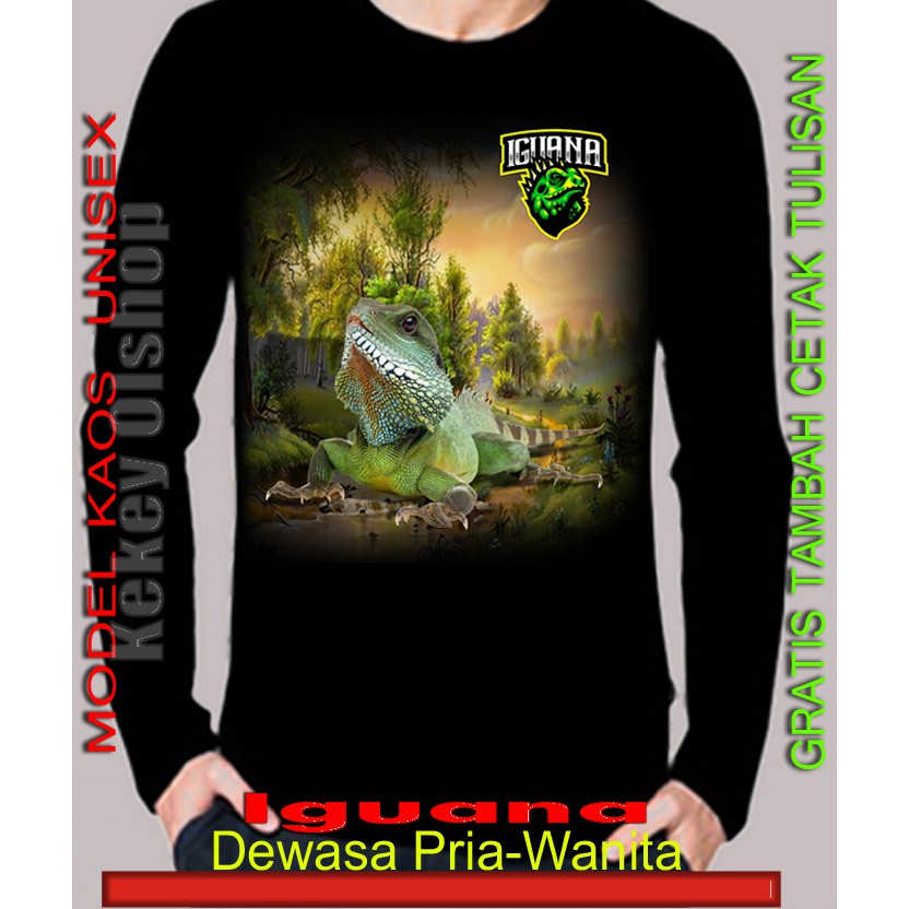 Kaos Dewasa Lengan Panjang Gambar Binatang Iguana - model kaos Unisex - Gratis cetak tulisan