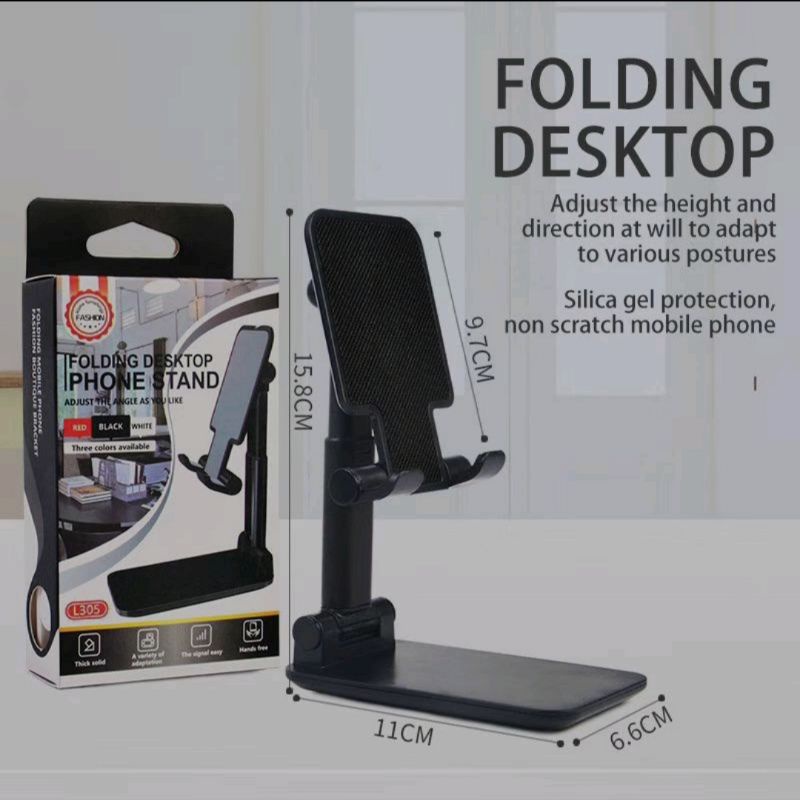 FOLDING DESKTOP PHONE STAND HOLDER LIPAT LIFTABLE FOLDABLE UNIVERSAL HP BISA DI MEJA