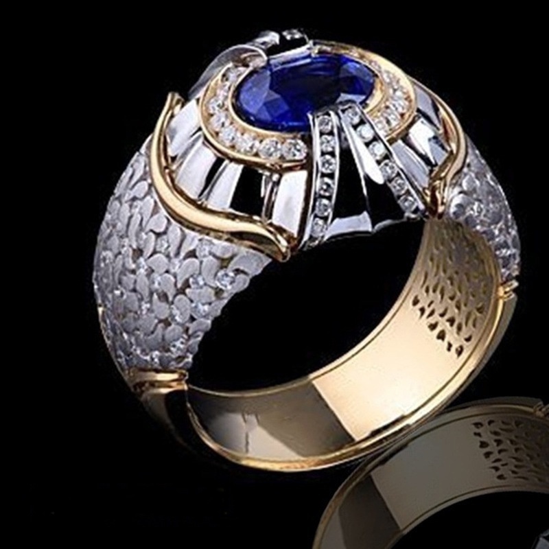 Cincin Emas Desain Naga Aksen Zirkon Biru Untuk Pria