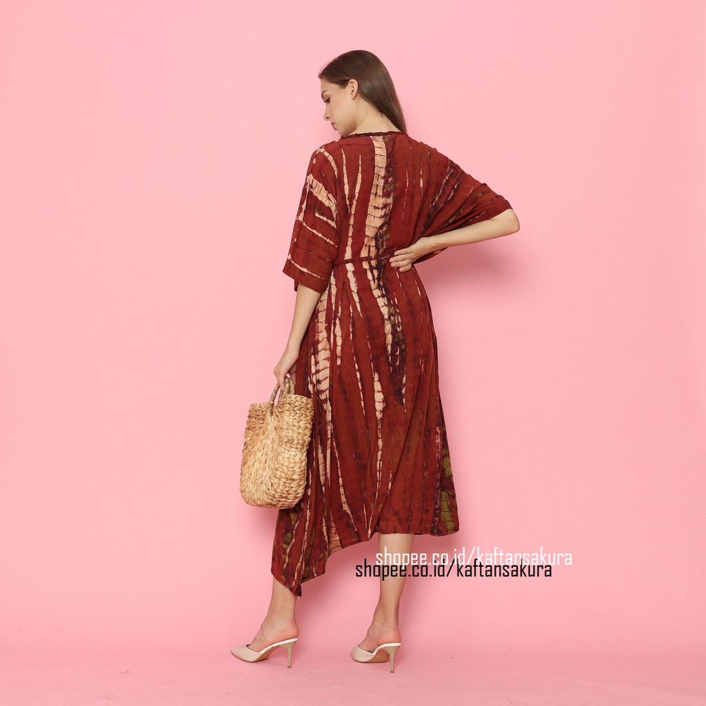 KAFTAN DRESS TIE DYE WARNA MERAH ELEGANT TERBARU ORIGINAL BALI RAYON PREMIUM BY KAFTANSAKURA 2021