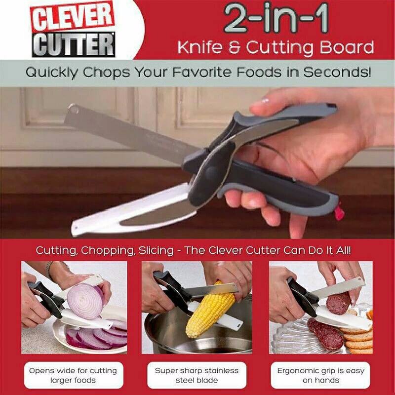 barang unik murah Clever Cutter/ Gunting Pisau 2in1/ Pisau dan Talenan multifungsi GU