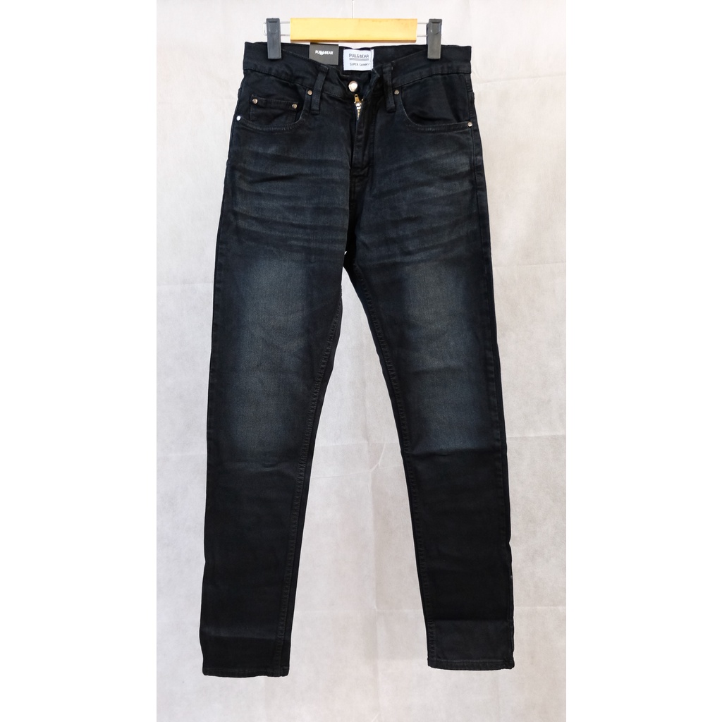 CELANA JEANS PRIA PULL&amp;BEAR BLACK WASHED SKINNY STRETCH PULLANDBEAR PULL &amp; BEAR PULL P&amp;B HITAM FEDDING