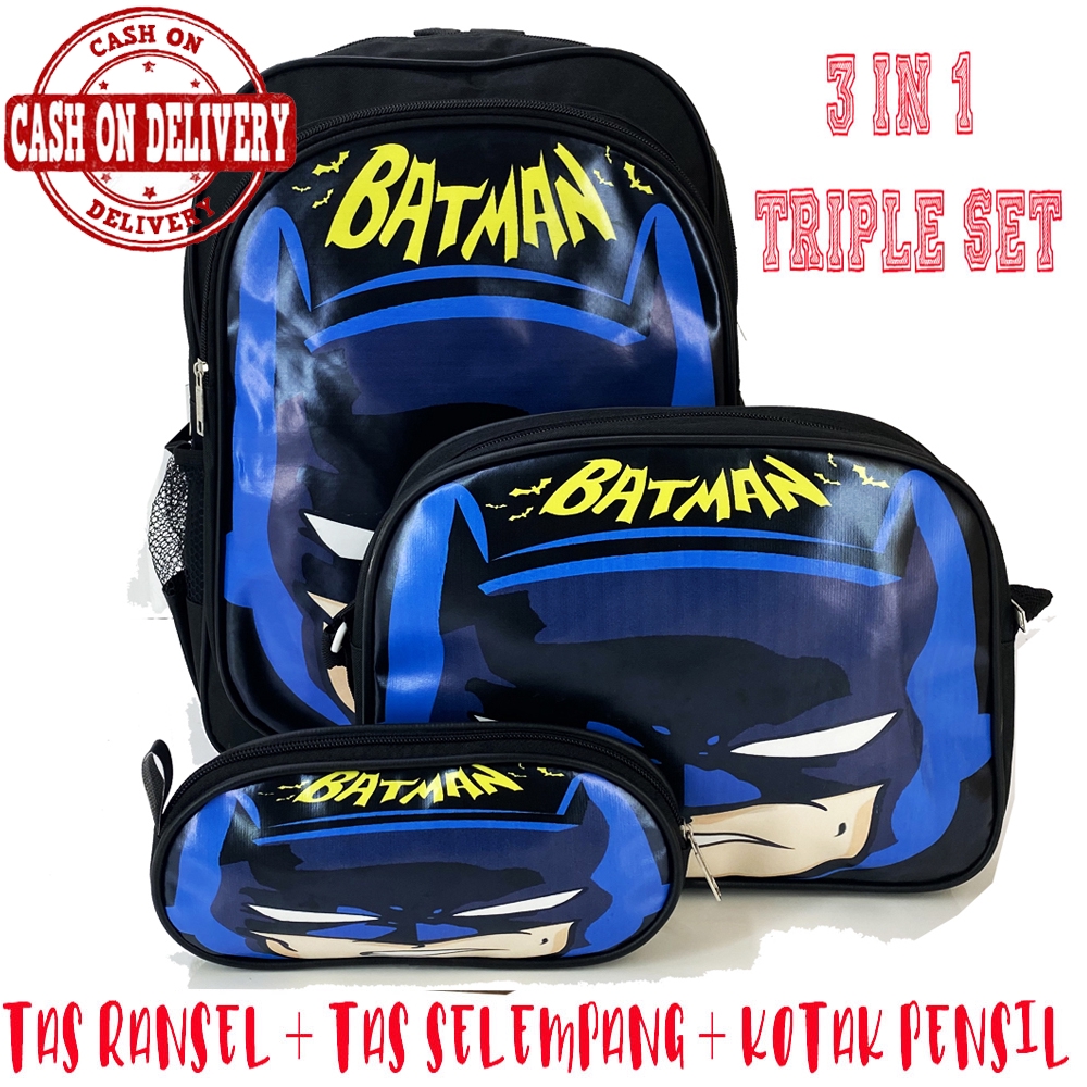 COD ~ 3IN1 Tas Ransel + Lunch Bag + Kotak pensil / Tas Sekolah anak 3in1 KARAKTER tas anak cowo cewe  TAS RANSEL sekolah tas import tas sekolah anak tas lunch bag tas kotak pensil / Tas Beranak / kado anak helo kity spiderman ironman LOL frozen batman