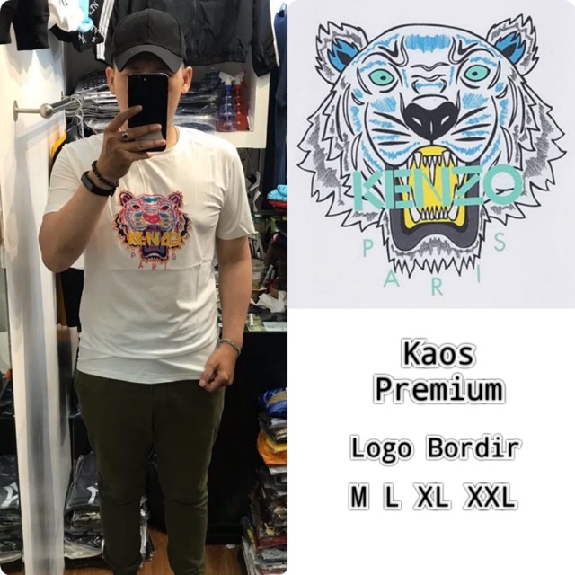 Kaos Kenzo Logo Bordir Premium Lengan Pendek import Ada 3 warna Uk M L Xl XXl