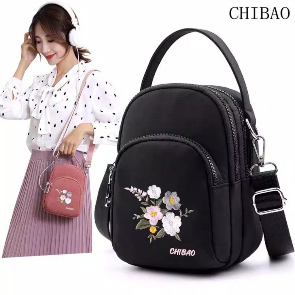 Tas selempang Chibao mini motif bunga CB8186