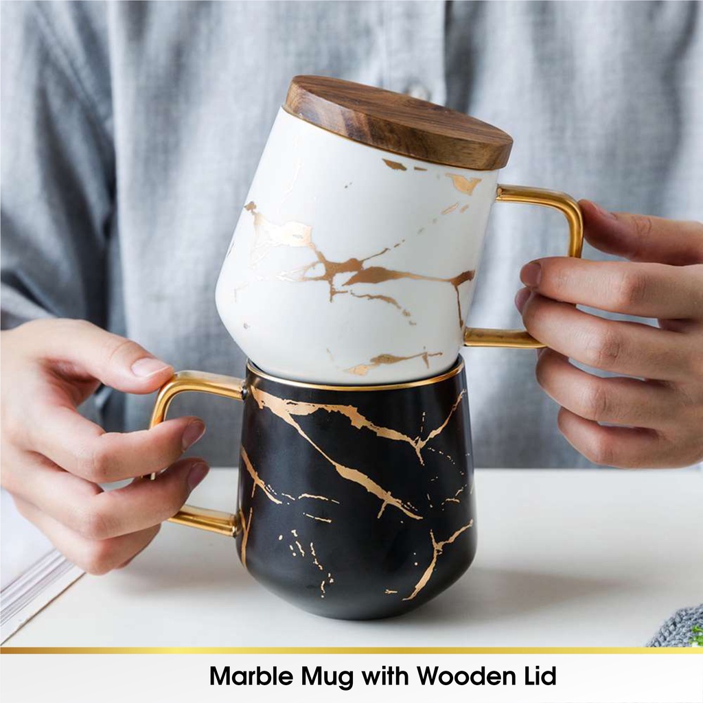 Gelas Marble Mug Cangkir European British Style Mewah Cantik Kopi Teh Keramik Lengkap Tutup Kado