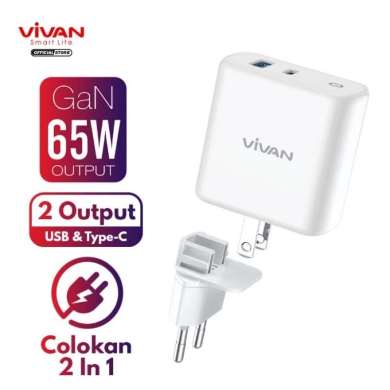 VIVAN Charger Fast Charging GaN02 65W 5.4A USB-A USB-C PD QC4.0