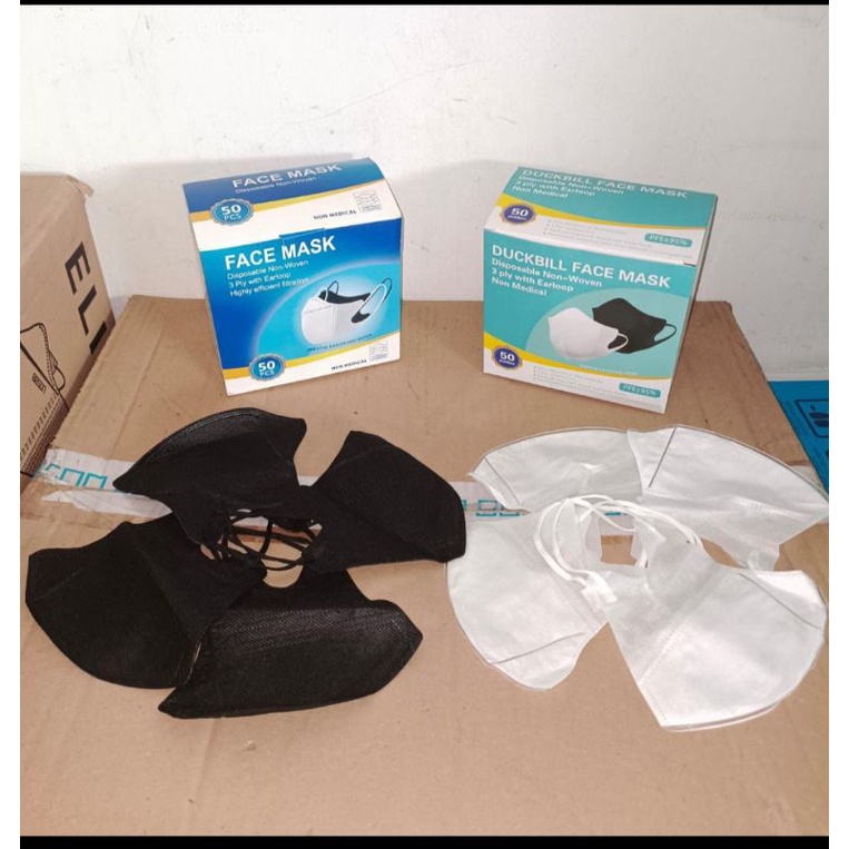 Masker Duckbill Dewasa hitam /putih isi 50pcs/box