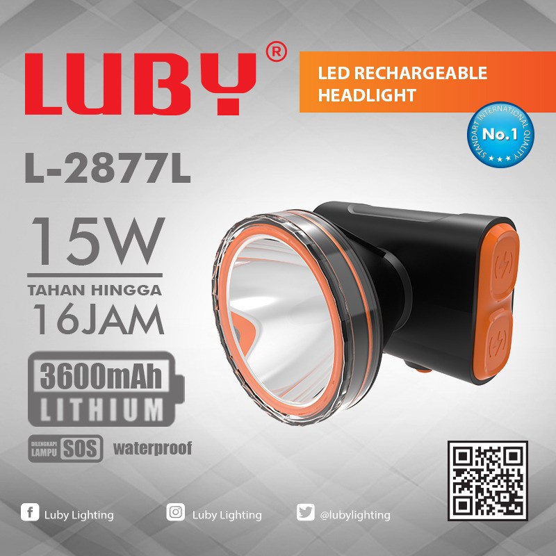 Senter Kepala Luby 2877 Headlamp Head Lamp 15 W Watt Waterproof Ibiza