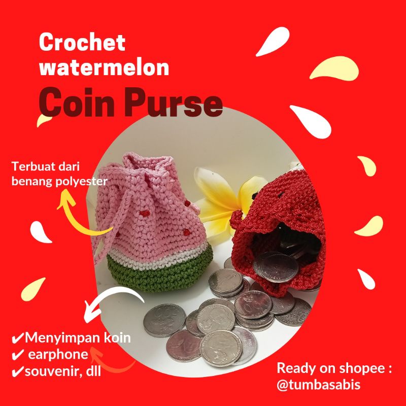 Dompet koin rajut - motif semangka | dompet rajut