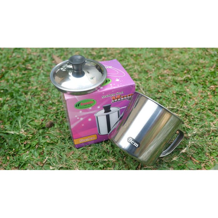 GELAS MUG STAINLESS STEEL 9CM + TUTUP