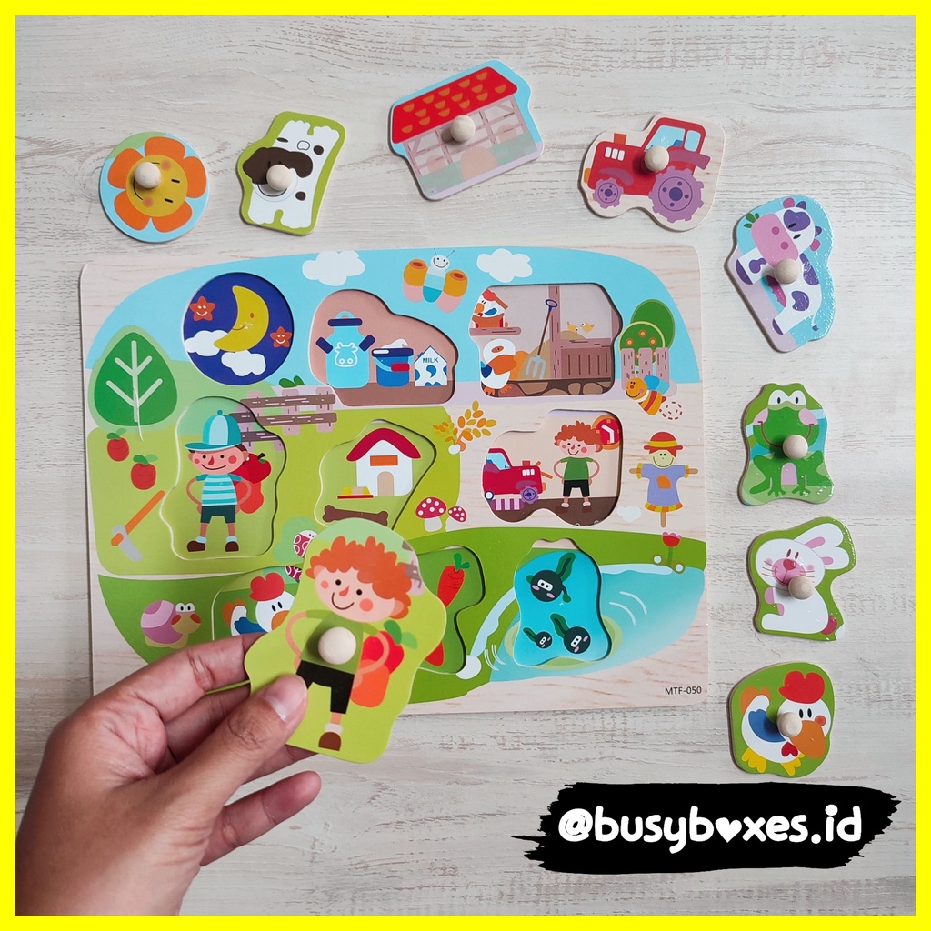 [busyboxes] mainan edukasi anak 2 tahun mainan edukasi anak 3 tahun puzzle knob mainan montessori puzzle petani wooden toys puzzle kayu