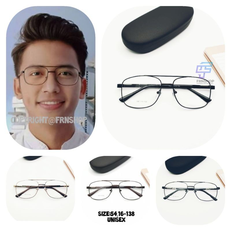 Frame Kacamata minus Besi Aviator Kotak Lensa Antiradiasi UV murah Kacamata Aviator Pria Wanita