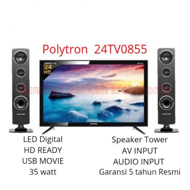 TV LED DIGITAL 24 inch POLYTRON 24” CINEMAX + SPEAKER TOWER 24 tv 0855 PLD 24TV0855