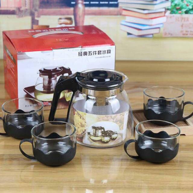 Jual Tea Pot Set 5 In 1 Tempat Minum Teh Teko Set Cangkir Kaca Teapot Gelas Cafe Souvenir Kado 9609