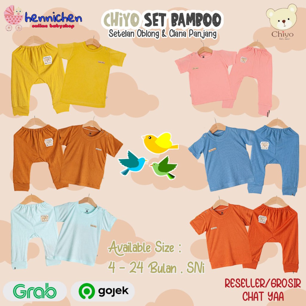 CHIYO BAMBOO Setelan Oblong Pendek &amp; Celana Panjang Size 4 - 24 Bulan