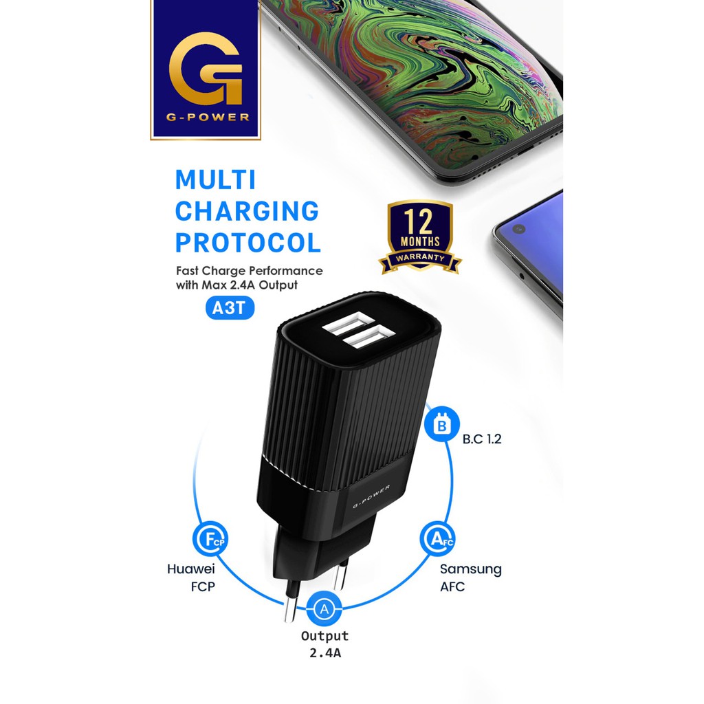 GPOWER Fast Charger A3T with 2 USB 2.4A Output &amp; Fast Charging Performance