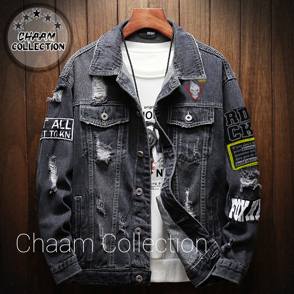 [COD]Jaket Shanghai Emblem Dengan Design Modern dan Stylish|Jaket Jeans Denim Musim Semi|Jaket Pria