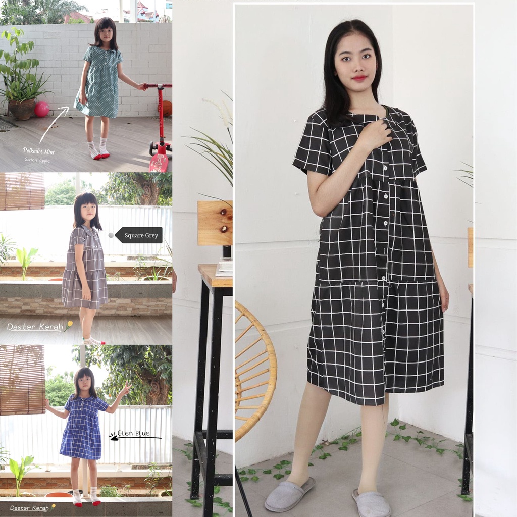 IZANY Midi Dress Anak Kerah  / COUPLE Dress Dewasa  Saten Apple