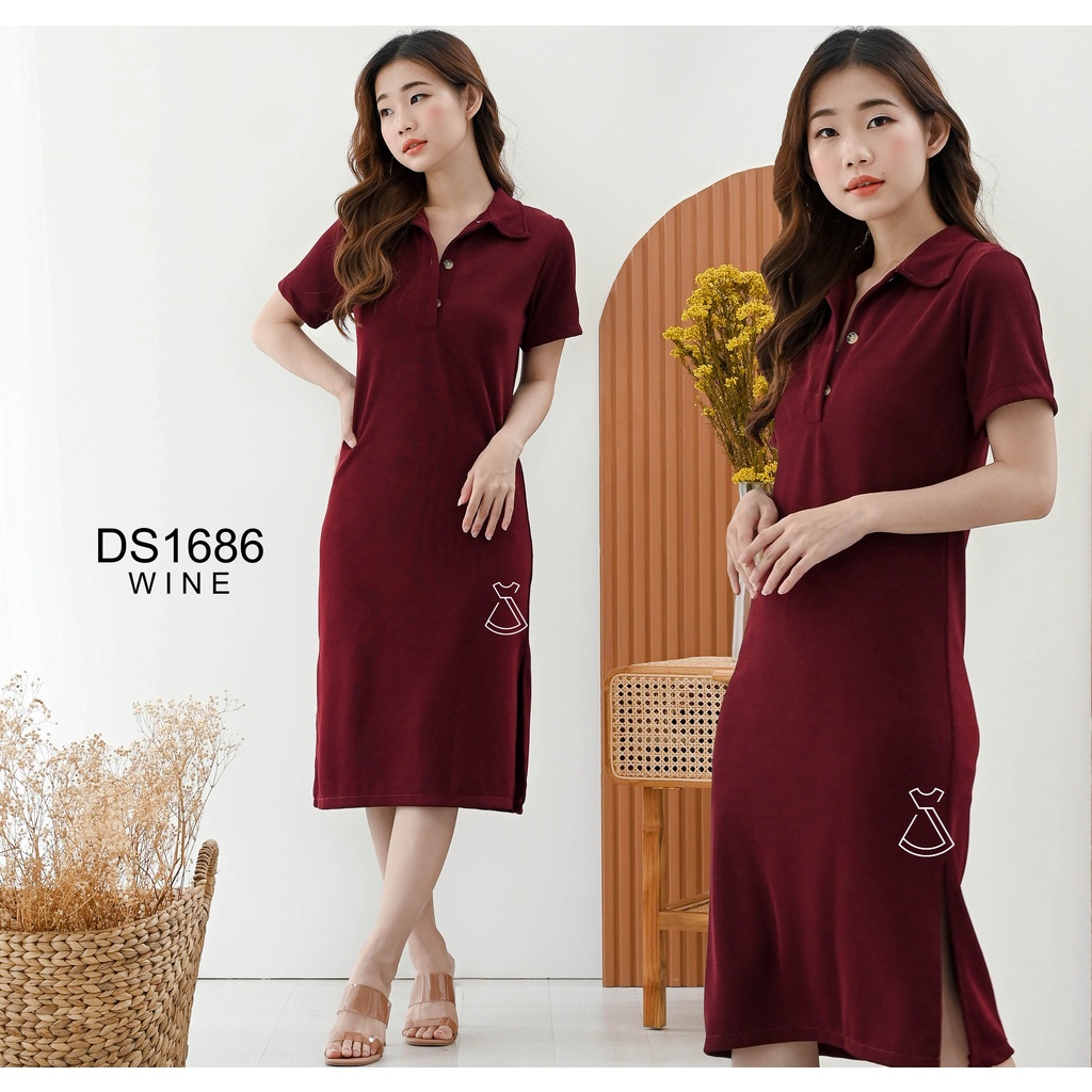 DS1686 - Dress Casual Knit Stretch Sepan Bodycon Slim Busui Friendly